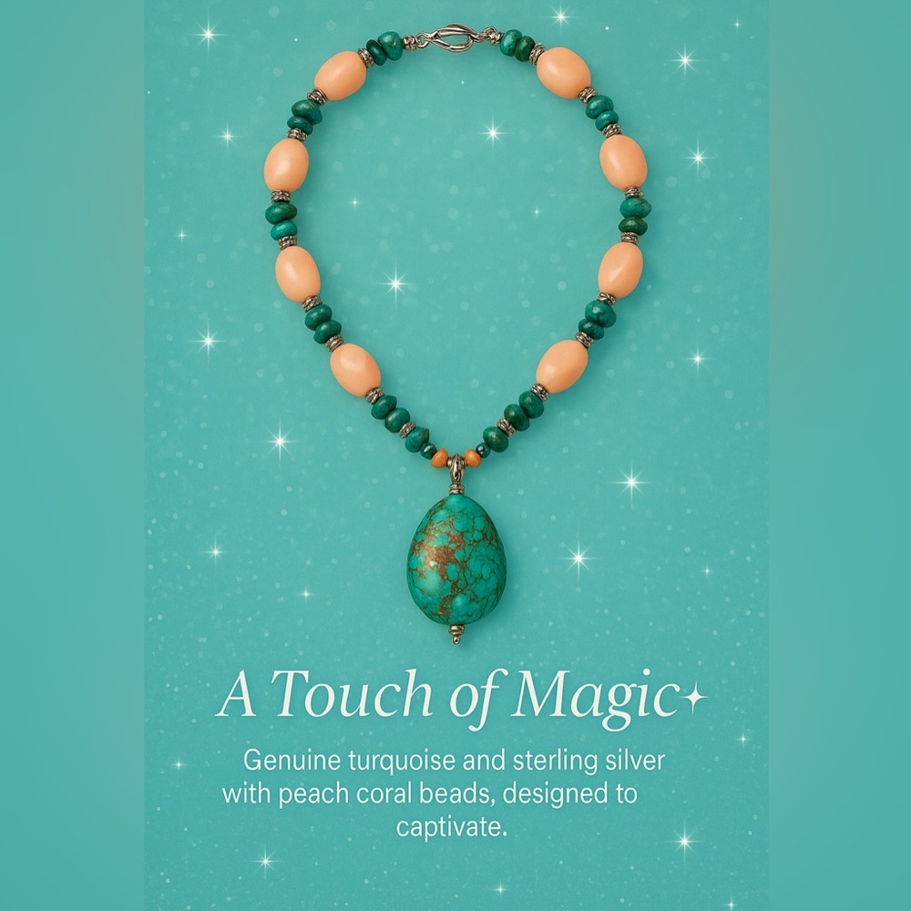 Turquoise and Peach Coral Beaded Necklace